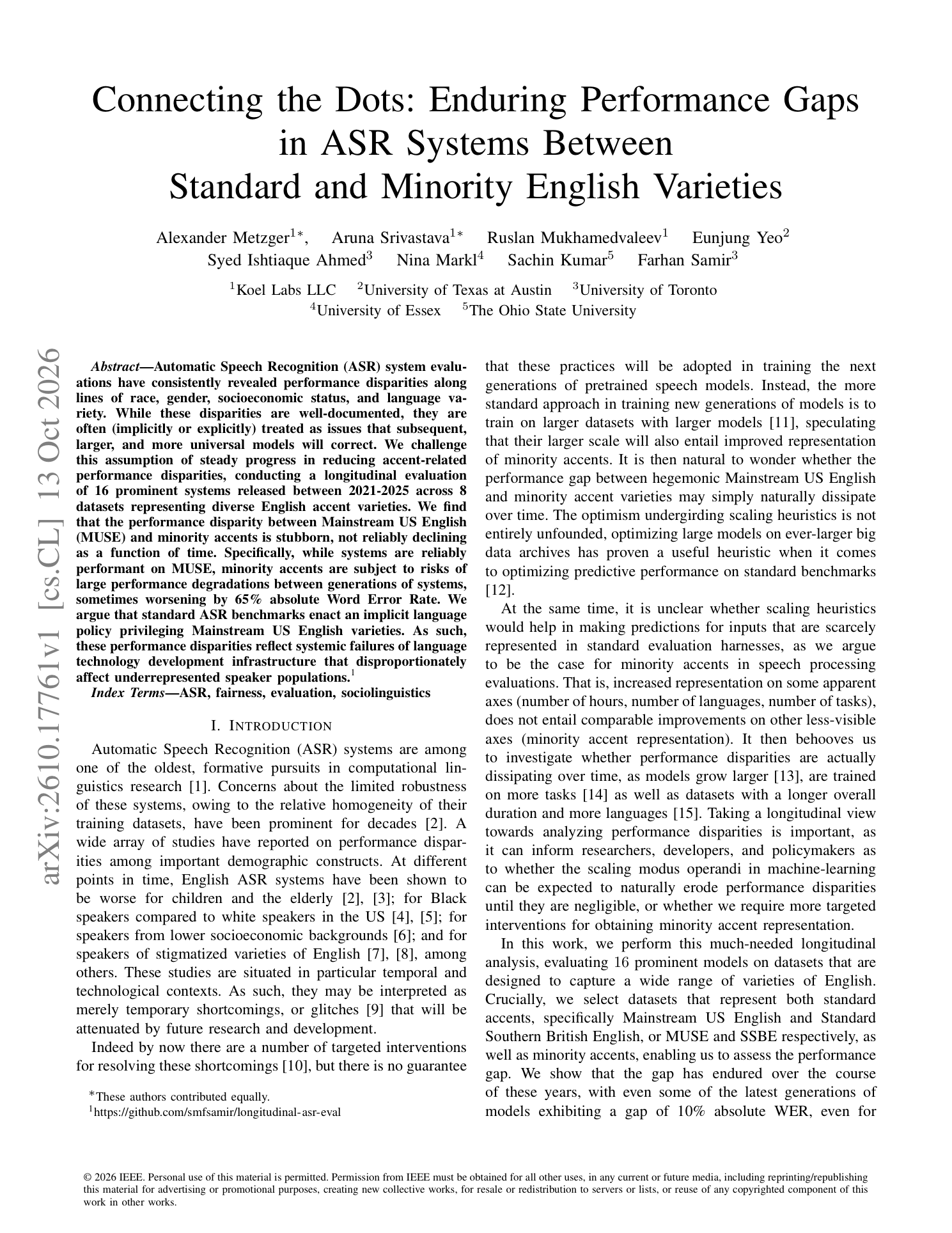 First page of the IEEE SLT 2026 paper Connecting the Dots